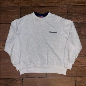Vintage 90s Champion Two Tone Collar Crewneck Grey Navy Sweater Size M
